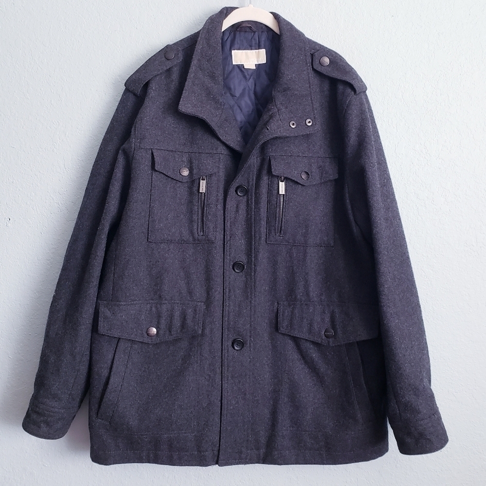 Michael Kors Mens Camden Charcoal Gray Wool Blend Field Coat